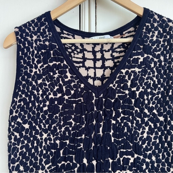 Sioni Textured Sweater Dress Sleeveless Cream and Navy Bodycon Size Medium - Picture 2 of 7